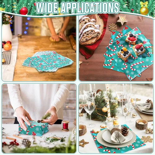 Miniatura 3 de Yahenda 150 piezas de papel de cera de Navidad, hojas de papel de pergamino decorativo impermeable para panadería, resistente a la grasa
