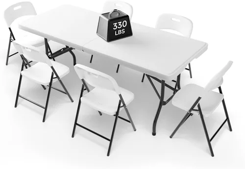Miniatura 14 de Juego de mesa plegable de 6 pies con 4 sillas plegables, mesa resistente de 330 libras y sillas de 330 libras, paquete de muebles plegables Mesa