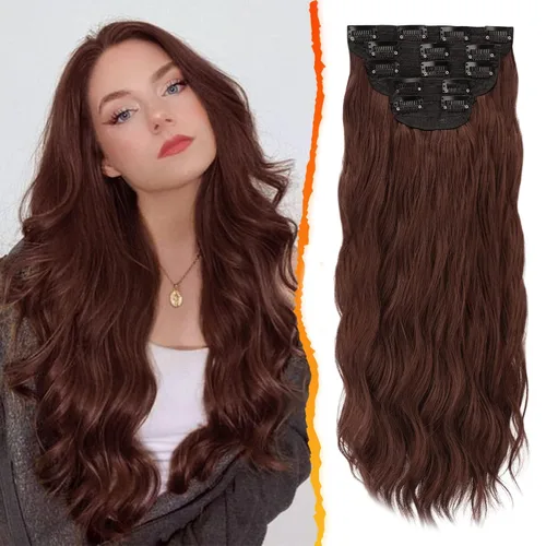 Miniatura 39 de BARSDAR Extensiones de cabello ondulado con clip, color marrón chocolate oscuro, extensiones de cabello con clip de 20 pulgadas para mujer, 5 piezas