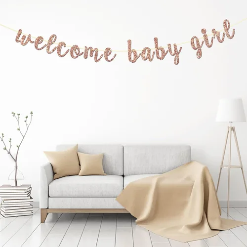 Miniatura 4 de Cartel de bienvenida para niña, con purpurina de oro rosa con una pequeña princesa, baby shower, revelación de género, decoración de fiesta AF