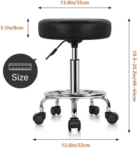 Miniatura 3 de KKTONER - Taburete redondo rodante de cuero sintético PU, altura ajustable, giratorio, para trabajo de dibujo, spa, tienda médica, salones, Negro