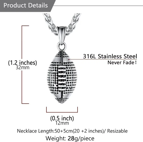 Miniatura 5 de U7 Men SoccerFootballBaseball Chain Stainless Steel 18K Gold Plated Cool Sport Pendant Running Shoe Necklaces, Baseball Cross Necklaces with 22+2