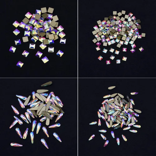 Miniatura 4 de Juego de 240 piezas de diamantes de imitación AB de cristal AB de 12 estilos populares con parte trasera plana, varios tamaños, para decoración