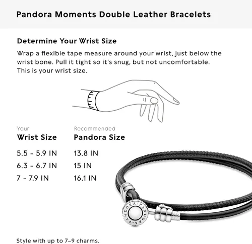 Miniatura 8 de PANDORA Joyería - Pulsera doble de cuero con circonita cúbica en plata de ley, Metal Cuero