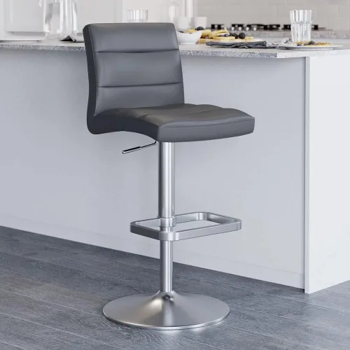 Miniatura 7 de ZURI Taburete de bar moderno negro de altura ajustable con base plana redonda cepillada