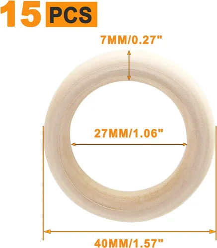 Miniatura 3 de Uenhoy 15 anillos de madera natural de 1.57 pulgadas, anillos de madera sin terminar para manualidades, anillos de macramé, fabricación de joyas