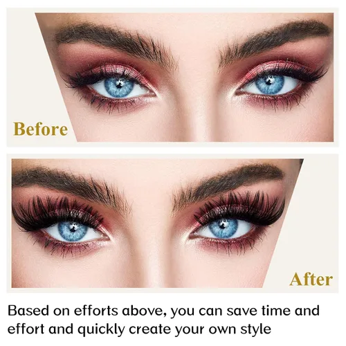Miniatura 5 de B&Qaugen - Extensiones de pestañas en racimo, 12-18 mm, curvatura C/D, B02, mega volumen, individuales, efecto wispy, para colocar en casa, 72
