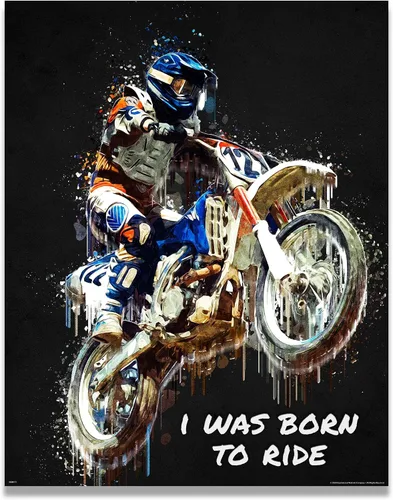 Inspirational Wall Art Co. - I Was Born To Ride - Regalo de carreras de motocross ATV Freestyle para niños, citas de motivación, carteles impresos