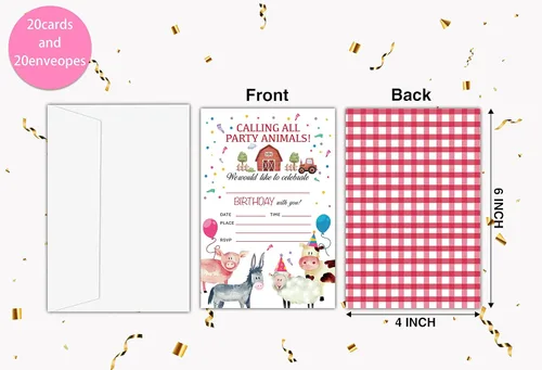Miniatura 2 de Tarjetas de invitación de fiesta de cumpleaños para niños, invitaciones de fiesta, celebración de fiesta para adolescentes, animales de granja