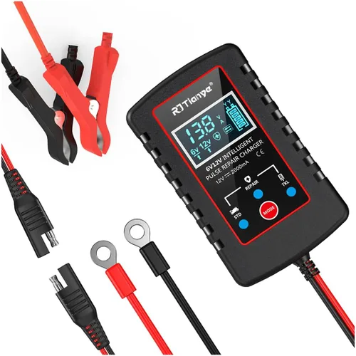 zipelo Cargador de batería de automóvil, cargador de batería inteligente automático de 6 V 12 V, cargador de reparación de pulso inteligente con