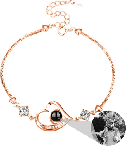 Miniatura 8 de Godchoices Pulsera de fotos personalizada, pulsera de proyección de fotos con imagen en el interior, collar con texto en inglés "I Love You