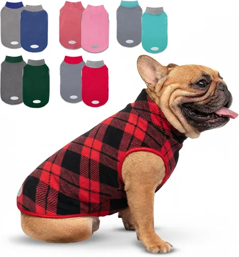 Miniatura 14 de cyeollo Paquete de 2 suéteres elásticos de forro polar para perro, chaqueta reflectante de invierno para perros, suéteres para perros medianos