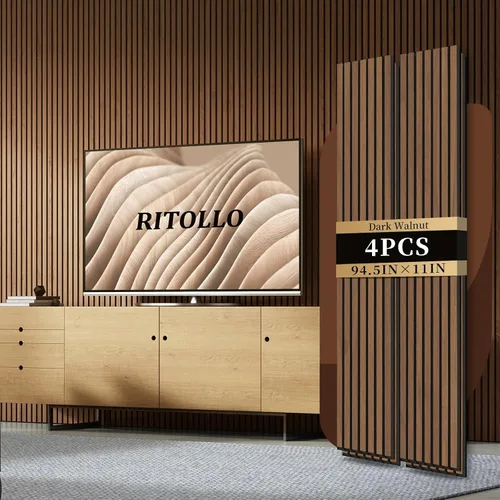 Miniatura 14 de RITOLLO Paneles de listones de madera para pared, 2 piezas de 94.5 x 11 pulgadas, paneles acústicos para decoración de pared interior, panel