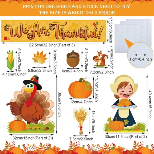 Miniatura 2 de Chinco Juego de 64 tablones de anuncios de Acción de Gracias, otoño, otoño, decoración de tablón de anuncios con texto en inglés "We Are Thankful