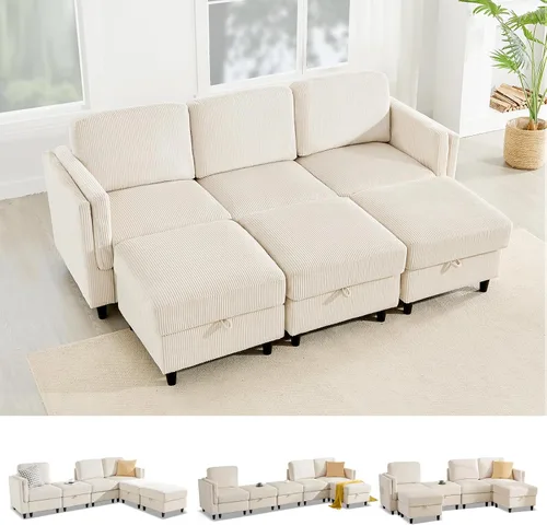 Miniatura 27 de KKL Sofá modular de 84 pulgadas, sofás de 3 plazas para sala de estar con almacenamiento, sofá modular de asiento profundo seccional, funda