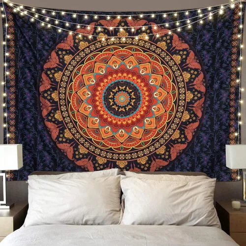 Miniatura 9 de Tapiz de mandala negro para colgar en la pared, tapiz psicodélico de pared, estético, indio, hippie, decoración bohemia para el hogar, dormitorio