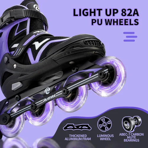 Miniatura 3 de Ruthfot Patines en línea ajustables para niños y niñas con ruedas de luz completa, patines para exteriores para niños y mujeres B Púrpura claro