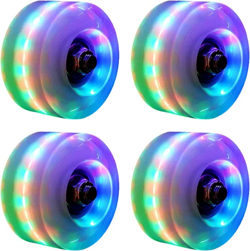 Paquete de 4 ruedas luminosas para patinaje al aire libre con rodamientos, ruedas de patinaje cuádruple para patinaje de doble fila y patineta de