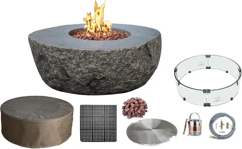 Miniatura 112 de Elementi+ Mesa de Fuego de Gas Colorado de Hormigón Fundido de 56" Rectangular, Hoguera al Aire Libre con Ignición Electrónica Incluye Cubierta