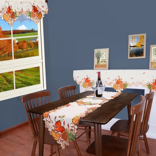 Miniatura 4 de Grelucgo Cosecha bordada, otoño, Acción de Gracias, días festivos, hojas de arce, mantel superior, bufanda de pasillo (bufanda de 70 x 17 pulgadas)