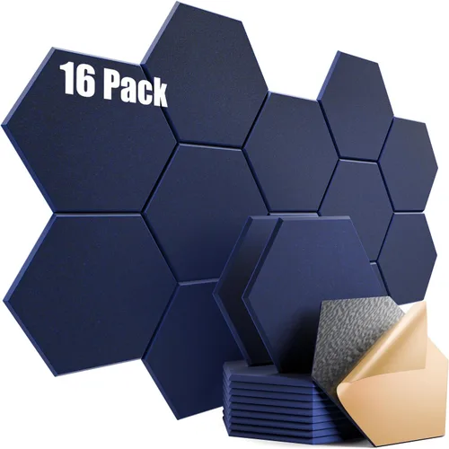 Miniatura 95 de Paquete de 12 paneles acústicos autoadhesivos de 12 x 10 x 0.4 pulgadas, paneles de espuma a prueba de sonido con alta densidad, diseño forrado