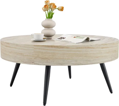 Miniatura 12 de LKTART Mesa de centro para sala de estar, mesas de centro redondas de madera con almacenamiento, mesa de té moderna de centro de metal para Marrón