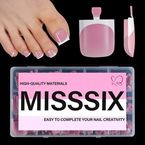 Miniatura 16 de Misssix Puntas de uñas de gel francesas negras, 240 piezas de puntas francesas de uñas postizas largas cuadradas, no es necesario limar, puntas 3