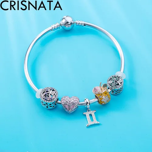 Miniatura 3 de CRISNATA Dijes con dije de constelación del zodiaco con circonita cúbica transparente, cuentas de horóscopo de plata de ley 925, se adapta a