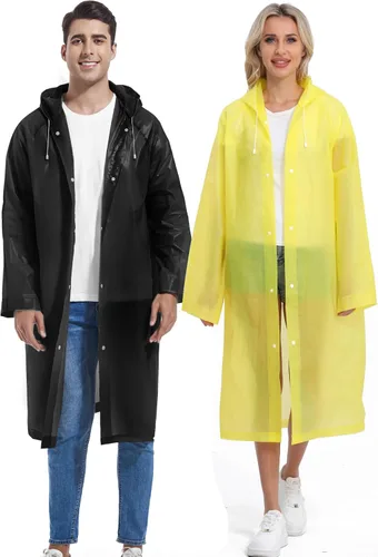 Miniatura 29 de 2 piezas de ponchos de lluvia reutilizables para adultos, abrigos de lluvia para adultos, chaquetas de lluvia, impermeables para hombres y mujeres