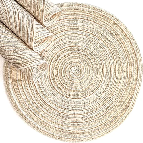 Miniatura 2 de Juego de 4 manteles individuales redondos trenzados, resistentes al calor, 11.8 pulgadas, para mesa de cocina, color beige