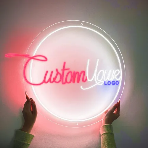 Letrero acrílico de neón personalizado, letreros redondos de luz de neón para decoración de pared, nombre familiar, bar, logotipo de negocios,