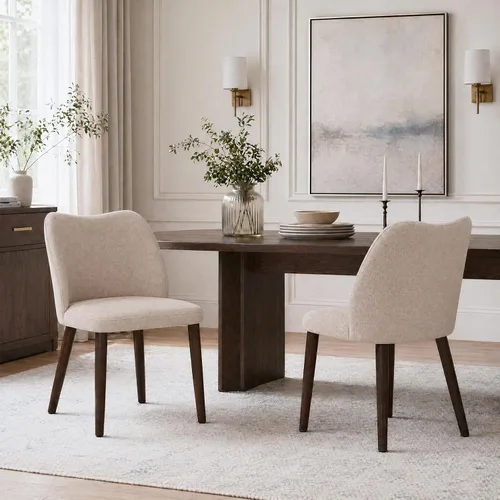 Miniatura 10 de MALOL Juego de 2 sillas de comedor, sillas laterales de cocina tapizadas de tela con patas de madera para uso en cocina y restaurante, color beige