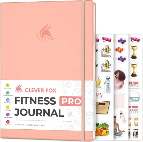 Clever Fox Fitness Journal PRO - Agenda diaria de entrenamiento con planificador de comidas y rastreador de hábitos, libro de registro de ejercicios