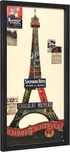 Miniatura 2 de Empire Art Direct Arte de pared gráfico enmarcado con collage de arte dimensional "Torre Eiffel" firmado a mano por Alex Zeng, 17 x 33 pulgadas