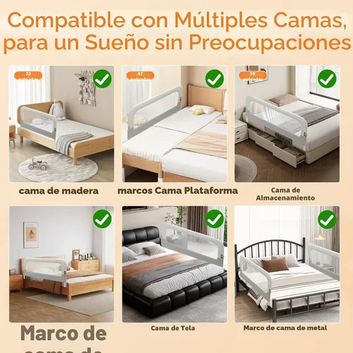 Miniatura 8 de Barandilla de Protección para Cama de Niños Pequeños - Rieles de Seguridad para Cama de Bebé Plegables y de Altura Ajustable de 32 Pulgadas