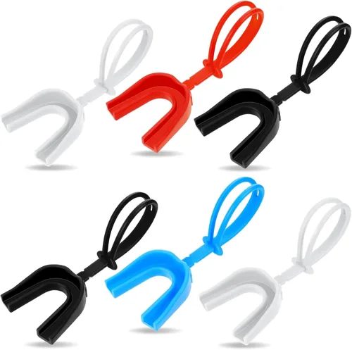 TOODOO Protector bucal deportivo con correa, 6 unidades, sin hervir, para fútbol, boxeo, para adultos y jóvenes, protector bucal suave para