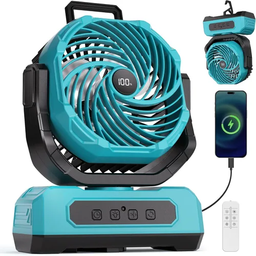 Miniatura 9 de Ventilador Portátil de Camping de 30000mAh con Linterna RGB, Alimentado por Batería Recargable Oscilante con 4 Velocidades de Viento Pantalla LED