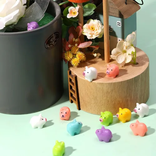 Miniatura 5 de Fuyamp 120 piezas de mini cerdos de resina coloridos pequeños de cerdos miniatura adornos para jardín, paisaje, acuario, casa de muñecas