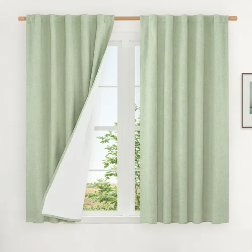 Miniatura 49 de LAMIT Cortinas de lino natural 100 % opacas para ventana, para dormitorio, 45 pulgadas, cortinas térmicas con textura de lino estilo granja