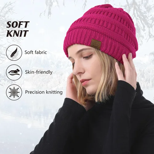 Miniatura 3 de Durio Gorros de invierno para mujer, gorro de punto trenzado, gorro de invierno grueso para mujer