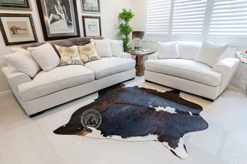 Miniatura 6 de Sunshine Cowhides Alfombra de piel de vaca genuina, piel rústica de vaca para sala de estar, dormitorio, comedor y oficina, piel gruesa de animal