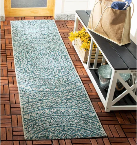 Miniatura 76 de SAFAVIEH Alfombra lavable para exteriores, colección Courtyard - Pasillo de 2.3 x 8 pies, color beige claro y marrón claro, no desprende pelusa