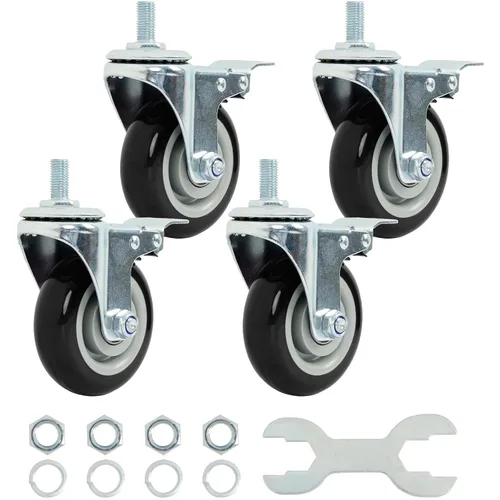Miniatura 24 de Finnhomy Ruedas giratorias roscadas resistentes de 2 pulgadas, 1/4 pulgadas a 20 x 1 con freno, juego de 4 para estantes de alambre, ruedas lisas