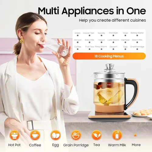 Miniatura 3 de Hervidor de té eléctrico con control de temperatura e infusor de té, 12 modos de preparación, hervidor de agua caliente de vidrio borosilicato