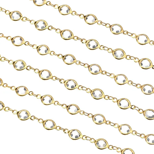 Miniatura 16 de uxcell Cadena de diamantes de imitación blancos de 2 yardas a granel con cadena de latón chapada en plata para hacer joyas, manualidades, pulseras