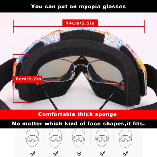 Miniatura 4 de Gafas de esquí, paquete de 2 gafas de motocicleta, gafas de snowboard para hombres y mujeres, protección UV antirreflejos