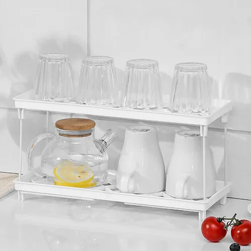 Miniatura 5 de Estante apilable para gabinete, estante plegable de plástico para armario de cocina, estante de almacenamiento de escritorio, estante organizador