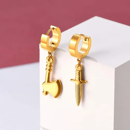 Miniatura 9 de FaithHeart Aretes de aro Huggie para mujer, acero inoxidable, chapado en oro de 18 quilates, aretes colgantes de gota de AnkhCrossCandkBocina