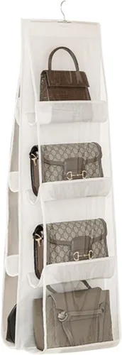 Miniatura 19 de HAN SHENG Organizador transparente para bolsos y bolsos, con 6 bolsillos, almacenamiento para colgar bolsas, estante colgante que ahorra espacio