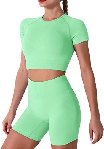 MANON ROSA Trajes de yoga para mujer, sin costuras, conjunto de 2 piezas, leggings cortos, brasier deportivo, ropa de entrenamiento, ropa deportiva
